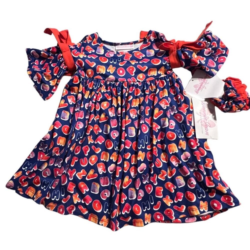 Bonnie Jean Alphabet Dress Girls Size 2T Bell Sleeves Ties Comfort New with Tags